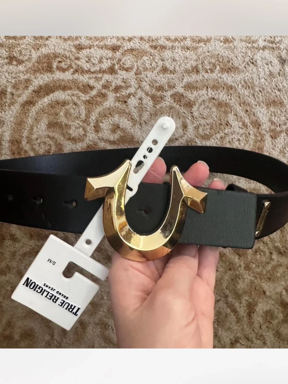 True religion monogram belt gold buckle size S/M faux leather